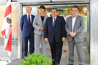  De gauche à droite : M. Yvan Gauthier, Mme Sophie Brochu, M. Denis Coderre, M. François Bergeron. Crédit photo : Quentin Declerck.